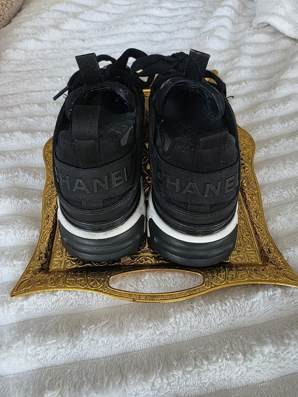 CHANEL Black and White CC Medallion Sneakers